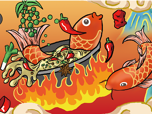 原创川菜酒店灯箱插画