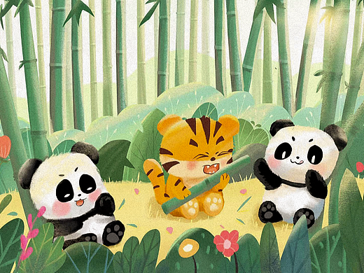小熊猫们分享美味的一天