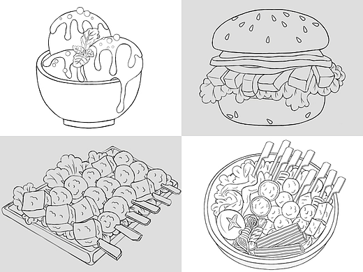 【潮流插画】美食手绘线稿练习