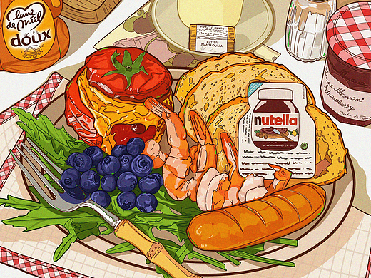 iPad线稿风——美食系列（临摹）（个人主页-ZNjI3MzQ0NjQ=） - 创作习作 - 站酷设计师暴走土豆原创素材 - 站酷ZCOOL