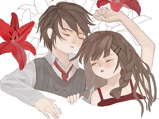 沉睡于盛开百合间