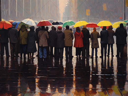 下雨油画