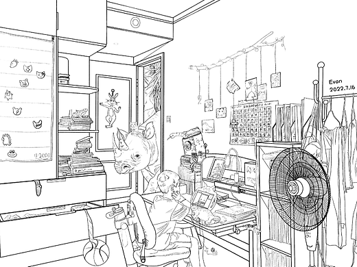 原创室内场景透视创意插画