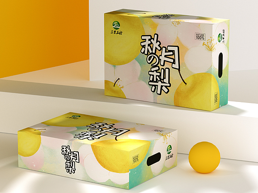 小清新秋月梨包装盒、水果通用包装盒、简约高端梨包装