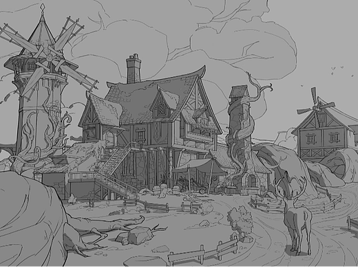 风车村一角（个人主页-ZNjY5MTI0ODA=） - 游戏原画 - 站酷设计师笔千修原创素材 - 站酷ZCOOL