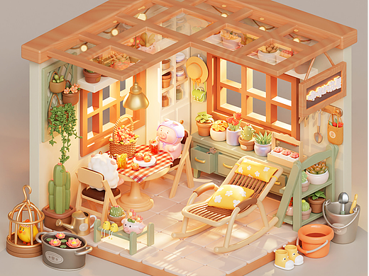  blender建模《咩咩的花屋》