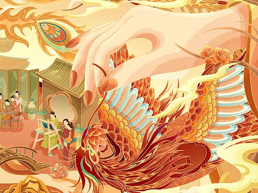 国潮系列插画 | 非遗刺绣 | 描鸾刺凤