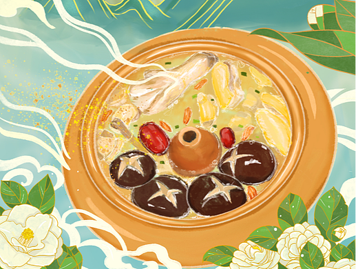 云南汽锅鸡插画练习