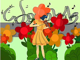 扁平插画练习，小提琴女孩