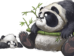 熊猫爸爸带孩子吃竹子
