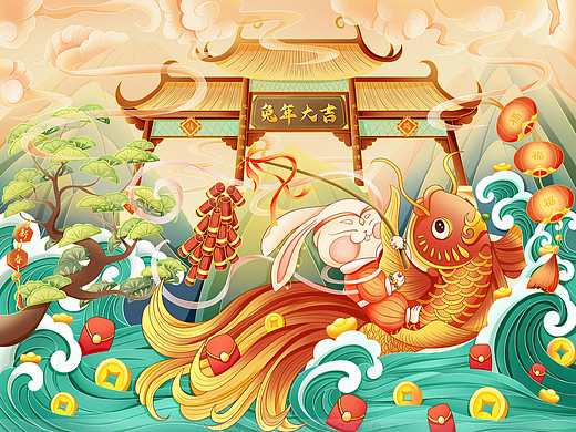 兔年新春贺图（个人主页-ZNjMwMjMzMzI=） - 商业插画 - 站酷设计师June0314原创素材 - 站酷ZCOOL
