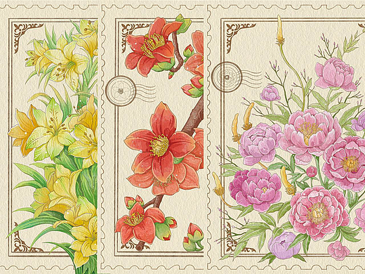 商业插画复古水彩花卉系列【芍药|六出花|木棉花】