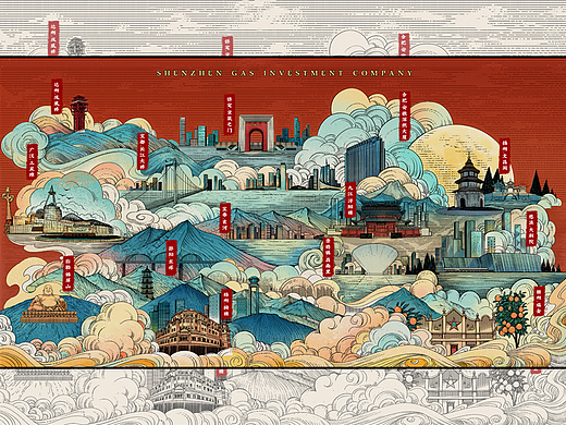 深燃投资2023建筑场景插画版画风