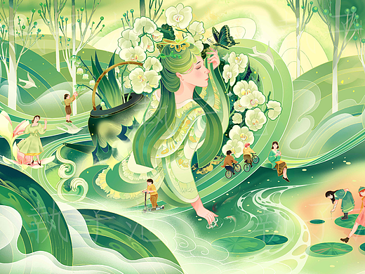 四季女神春夏秋冬品牌插画长图