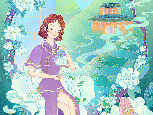 包装插画——茉莉花茶