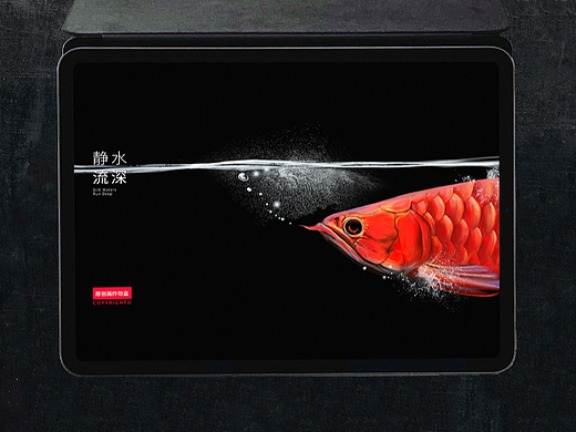 《静水流深》龙鱼水族鱼缸背景画