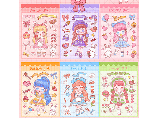 原创水彩 儿童插画文创多巴胺可爱女孩人物贴纸