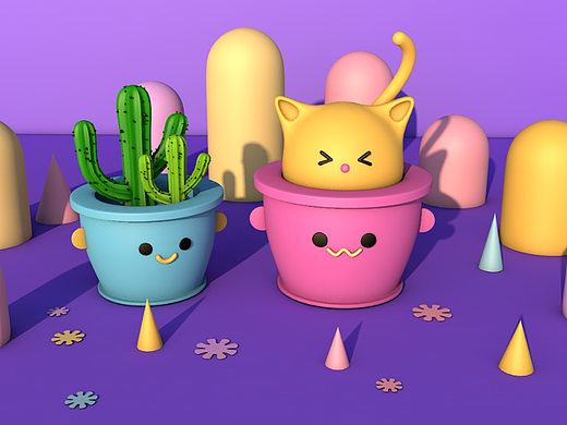 C4D 3D建模 C4D小动物 小汽车 房子 自行车 小鸡 猫咪