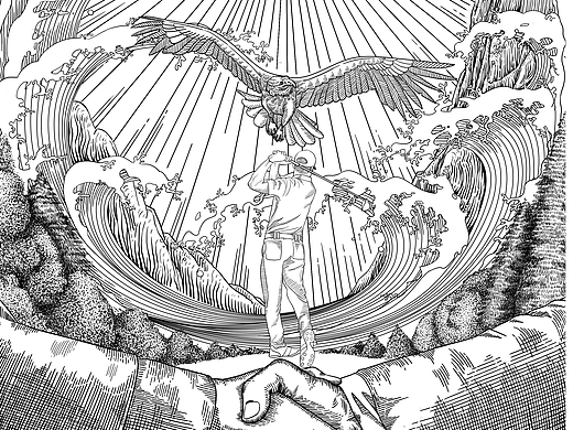 高尔夫会员酒包装-版画风格插画