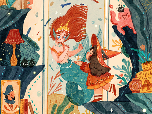 魔女系列07:原创插画-魔女水族馆