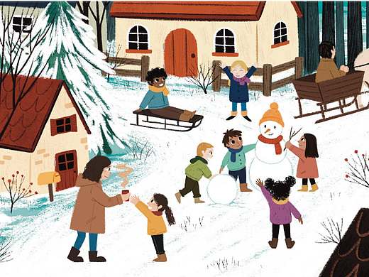 雪中的小镇（个人主页-ZNTk5NTM3NTI=） - 儿童插画 - 站酷设计师肆也原创素材 - 站酷ZCOOL