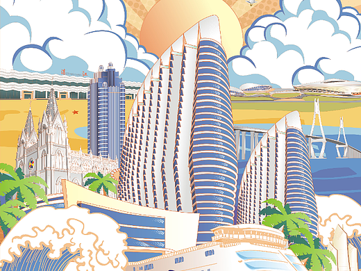 湛江地标建筑插画