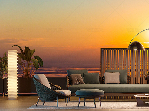 露台晚霞渲染
