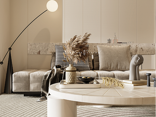 奶油色  客餐厅   CR渲染