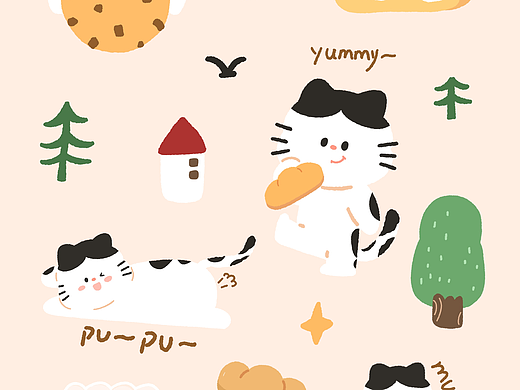 面包脑袋猫咪插画