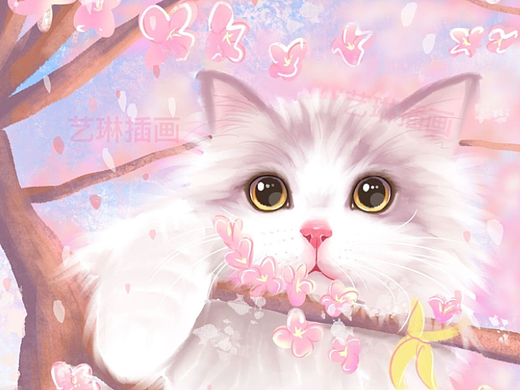 动物宠物猫咪樱花系列水彩板绘治愈系商业插画(个人主页-ZNTkxMTM3OTI=) - 艺术插画 - 站酷设计师艺琳插画原创素材 - 站酷ZCOOL
