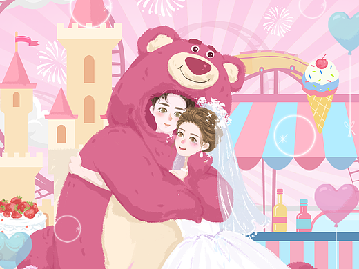 婚礼请柬设计4【草莓熊】（个人主页-ZNjE0NTY0NzI=） - 商业插画 - 站酷设计师爱喝柠檬茶l原创素材 - 站酷ZCOOL