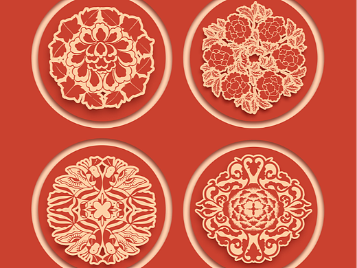 中式传统纹样装饰图案——绯红色