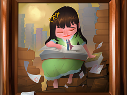 趴在書上的小女孩