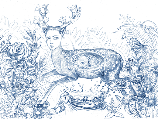 《孕育-鹿妈妈》素描及设计应用