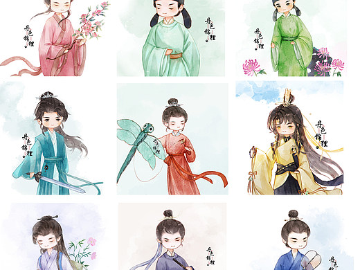 古风Q版男生治愈插画