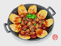 美食原创插画——徐州秘料地锅排骨