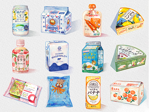 ipad水彩可爱小物件美食产品包装插画合集