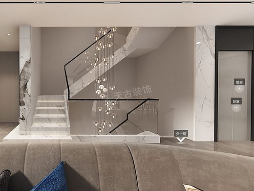 金科九曲河别墅装修案例,现代法式风格设计效果图