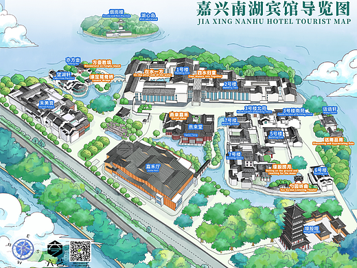 嘉兴南湖宾馆导览图手绘地图定制酒店设计