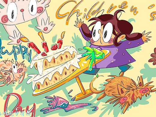 六一儿童节女孩兔子动物们蛋糕