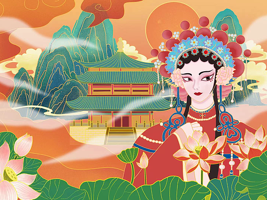 国风京剧人物插画