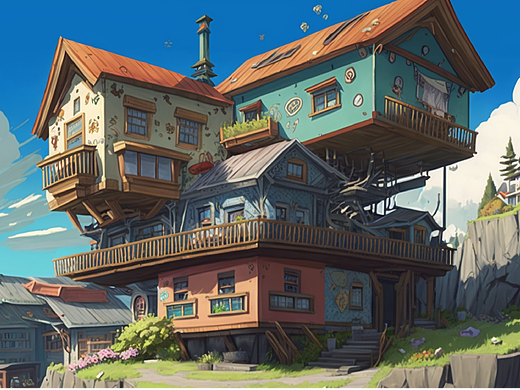 【AI绘画】彩色积木房子