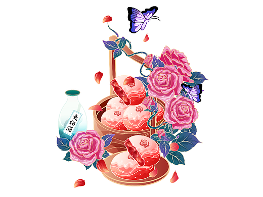 云南鲜花饼插画设计