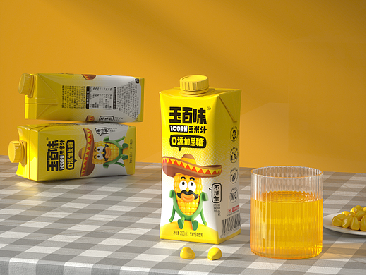 玉米汁饮料包装C4D建模 OC渲染，仅供参考，拒绝盗图