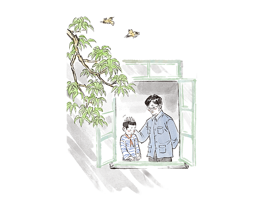 校园题材水墨插画
