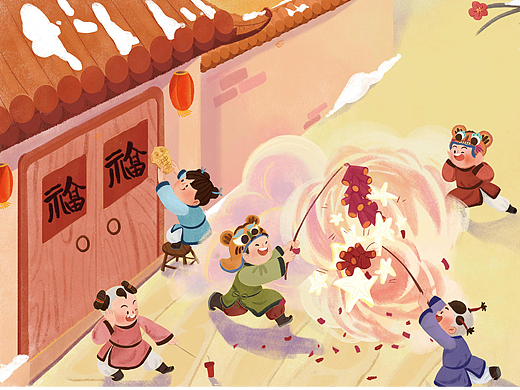 元日古诗插画