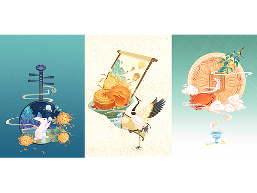 中秋三景（秋乐 中秋绘卷 醉蟹）（个人主页-ZNjA5ODAzODA=） - 商业插画 - 站酷设计师水非文w原创素材 - 站酷ZCOOL