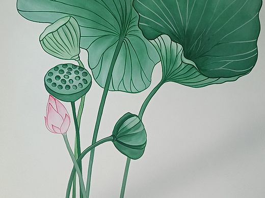 墙面彩绘荷花壁画
