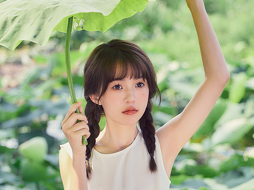 夏日荷花少女写真