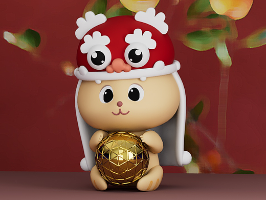 中国元素醒狮卡通3D设计